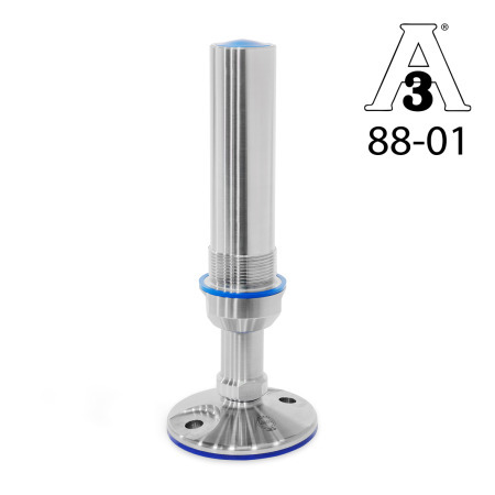 Pies de nivelación de  GN 20: Acero inoxidable, rango de ajuste ampliado, con orificios de fijación, diseño higiénico