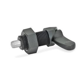 GN 672 Cam Action Indexing Plungers, with Plastic Guide Material: NI - Stainless steel<br />Type: AK - With lock nut