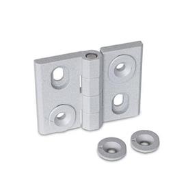 GN 127 Hinges, Zinc Die Casting, Adjustable Type: H - Vertically adjustable<br />Finish: SR - Silver, RAL 9006, textured finish