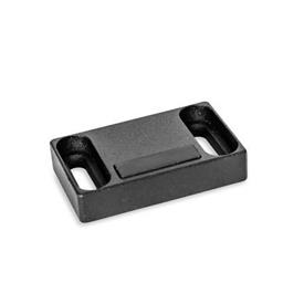 GN 4470 Magnetic Catches, with Rubberized Magnetic Surface Type: A2 - Magnetic surface top, with slotted hole<br />Coding: W - Without contact plate<br />Finish: SW - Black, RAL 9005, textured finish