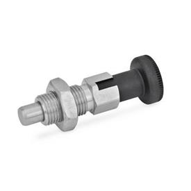 GN 717 Stainless Steel Indexing Plungers, with Knob, with and without Rest Position Type: CK - With rest position, with lock nut<br />Material: NI - Stainless steel