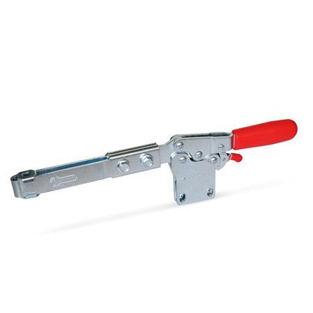 GN 820.4 Sauterelles, manette d'actionnement horizontale, avec mécanisme de verrouillage + embase verticale + bras de serrage étendu Type: VL - Bras de serrage étendu avec trou oblong + deux rondelles à collerette