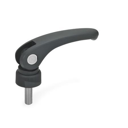 GN 926.1 Clamping Levers with Eccentrical Cam, Plastic, Threaded Stud Stainless Steel Type: A - With adjustable contact plate