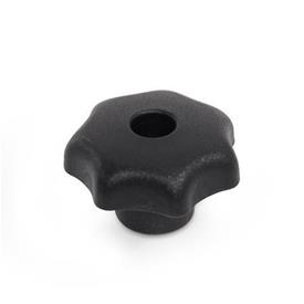DIN 6336 Star Knobs, Plastic, Bushing Steel Material: KT - Plastic<br />Type: D - With threaded through bore