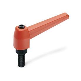 GN 500 Adjustable Hand Levers, Plastic, with Threaded Stud Color: OR - Orange, RAL 2004, matte finish