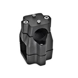 GN 135.1 Two-Way Linear Actuator Connectors, Aluminum, Multi Part Assembly, Unequal Bore Dimensions Finish: SW - Black, RAL 9005, textured finish<br />d<sub>1</sub> / s<sub>1</sub>: B - Bore<br />d<sub>2</sub> / s<sub>2</sub>: V - Square