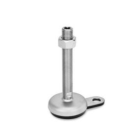 GN 33 Stainless Steel Leveling Feet, with Rubber Pad, with Mounting Flange Form: B1 - Matte shot-blasted, rubber inlaid, black<br />Version (Screw): UK - With nut, hexagon socket at the top and wrench flat at the bottom