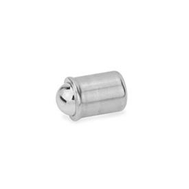 GN 614 Federnde Edelstahl-Druckstücke, zum Einpressen, mit Kugel Form: NI - Edelstahl, normaler Federdruck