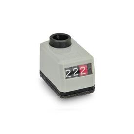 GN 955 Position Indicators, 3 Digits, Digital Indication, Mechanical Counter, Hollow Shaft Steel Installation (Front view): AR - On the chamfer, below<br />Color: GR - Gray, RAL 7035