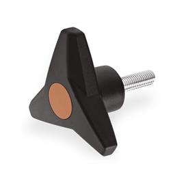 GN 533.6 Three-Lobed Knobs with Threaded Stud, Softline, Threaded Stud Steel Color of the cover cap: DOR - Orange, RAL 2004, matte finish