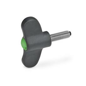 GN 633.10 Wing Screws with Plastic Pivot Color of the cover cap: DGN - Green, RAL 6017, matte finish