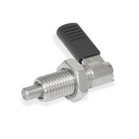 GN 721.6 Cam Action Indexing Plungers, Stainless Steel, with Locking Function Type: RBK - Right-hand lock, with plastic cap, with lock nut