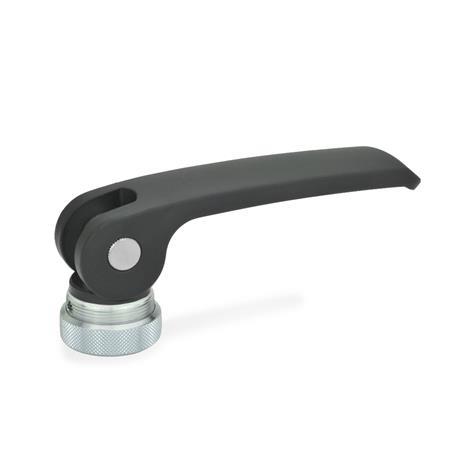 GN 927 Clamping Levers with Eccentrical Cam, with Internal Thread, Lever Zinc Die Casting, Contact Plate Plastic Type: A - Plastic contact plate with setting nut
Color: B - Black, RAL 9005