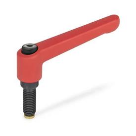 GN 306 Adjustable Hand Levers with Special Tipped Threaded Studs Color: RS - Red, RAL 3000, textured finish<br />Type: MS - Brass tip