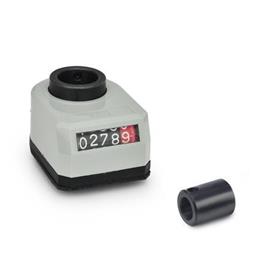 GN 9534 Position Indicators for Configurable Linear Actuators, Mechanical Counter Installation (Front view): AR - On the chamfer, below<br />Material: NI - Stainless steel<br />Color: GR - Gray, RAL 7035