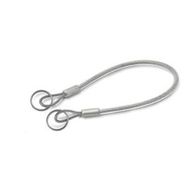GN 111.8 Retaining Cables, Stainless Steel AISI 316, with Key Rings or One Key Ring and One Mounting Tab Type: A - With 2 key rings<br />Color: TR - Transparent