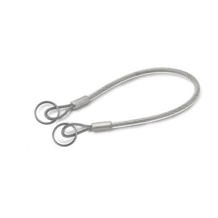 GN 111.8 Retaining Cables, Stainless Steel AISI 316, with Key Rings or One Key Ring and One Mounting Tab Type: A - With 2 key rings
Color: TR - Transparent