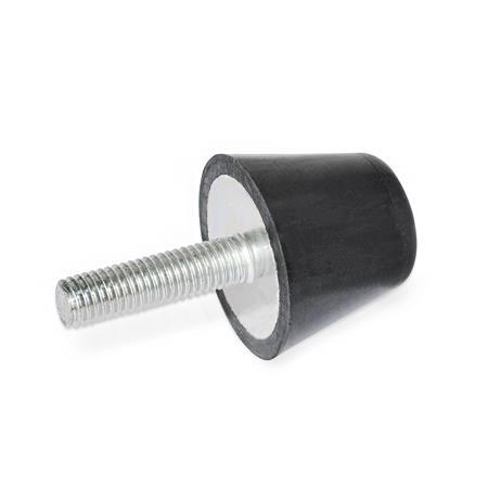 Buffers GN 253: Steel, truncated cone shape, NBR, with threaded stud