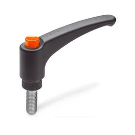 GN 603.1 Adjustable Hand Levers with Releasing Button, Plastic, Threaded Stud Stainless Steel Color (Releasing button): DOR - Orange, RAL 2004, shiny finish