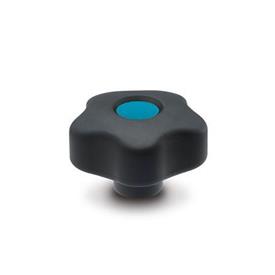 GN 5337.6 Star Knobs, Plastic, Bushing Brass, Softline, with Colored Cover Caps Color of the cover cap: DBL - Blue, RAL 5024, matte finish