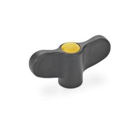 GN 634.1 Wing Nuts with Stainless Steel Bushing Color of the cover cap: DGB - Yellow, RAL 1021, matte finish