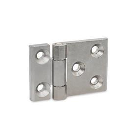 GN 237.3 Heavy Duty Hinges, Stainless Steel, Horizontally Elongated Type: A - With Bores for Countersunk Screws<br />Finish: GS - Matte shot-blasted finish<br />Hinge wings: l3 ≠ l4 - elongated on one side