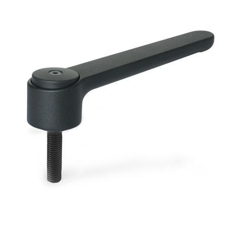 GN 126 Flat Adjustable Tension Levers, Zinc Die Casting, Threaded Stud Steel Color: SW - Black, RAL 9005, textured finish