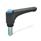GN 600 Flat Adjustable Hand Levers, Plastic, Threaded Stud Steel, with Releasing Button Color (Releasing button): DBL - Blue, RAL 5024, shiny finish