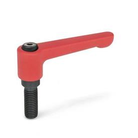 GN 302 Flat Adjustable Hand Levers, Zinc Die Casting, Threaded Stud Steel Color: RS - Red, RAL 3000, textured finish