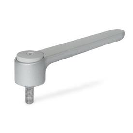 GN 126.1 Flat Adjustable Tension Levers, Zinc Die Casting, Threaded Stud Stainless Steel Color: SR - Silver, RAL 9006, textured finish
