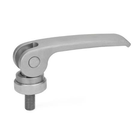 GN 927.7 Clamping Levers with Eccentrical Cam, Stainless Steel, with Threaded Stud Type: A - Stainless steel contact plate with setting nut
