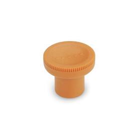 GN 676 Knurled Knobs, Plastic, Threaded Bushing Brass Color: OR - Orange, RAL 2004, matte finish