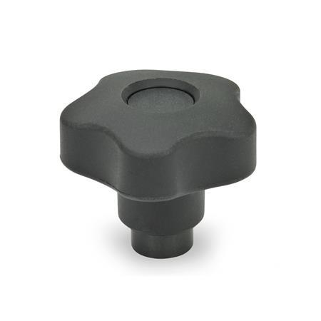 Safety Star Knobs GN 5337.3: Plastic, Threaded Bushing Steel / Stainless Steel, Engaged After Pushing