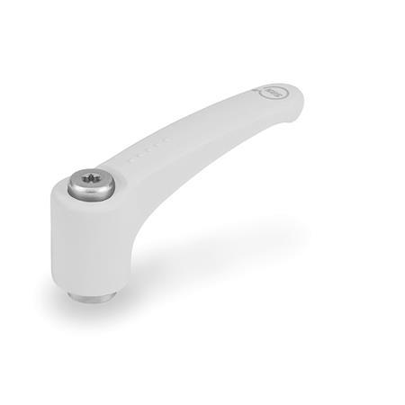GN 604.1 Adjustable Hand Levers, Handle Plastic, Antimicrobial, Threaded Bushing Stainless Steel Finish: WSA - White, RAL 9016, matte finish