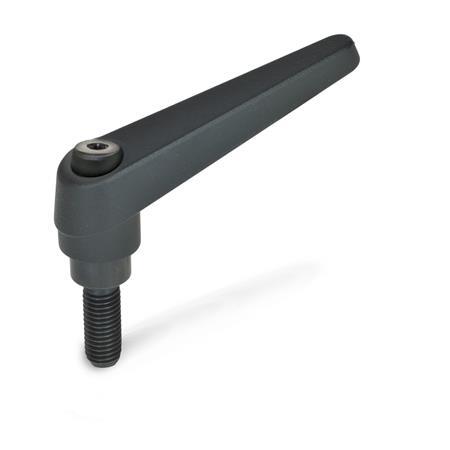 GN 101 Adjustable Hand Levers, Zinc Die Casting, Threaded Stud Steel Color: SW - Black, RAL 9005, textured finish