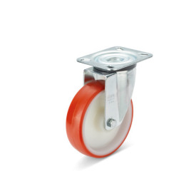 GN 22882 Medium Duty Casters, Wheel Tread Polyurethane, Wheel Core Polyamide, Light Version Bearing type: G - Friction bearing<br />Type (bracket): L - Swivel bracket with mounting plate<br />Coding: L - Light version<br />Material (bracket): ST - Steel sheet metal