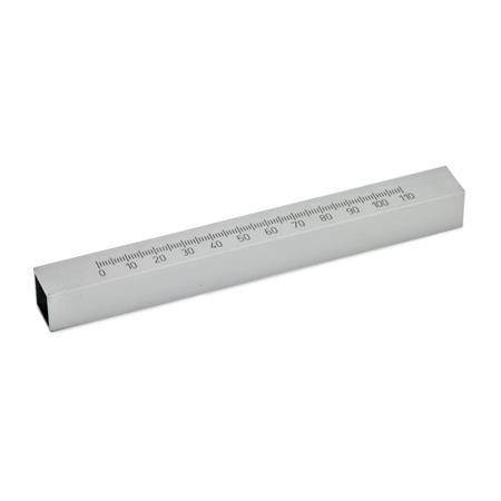 GN 480.1 Retaining Square Tubes, Aluminum Type: LS - With scale  (mm-graduation)