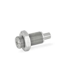 GN 313 Spring Bolts, Stainless Steel / Plastic Knob Material: NI - Stainless steel<br />Type: DK - With lock nut, without knob<br />Identification no.: 2 - Pin with internal thread