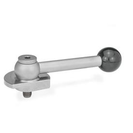 GN 918.7 Clamping Bolts, Stainless Steel, Downward Clamping, with Threaded Bolt Type: GV - With ball lever, straight (serration)<br />Clamping direction: L - By anti-clockwise rotation