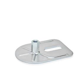 GN 42 Pieds de machine avec patte de fixation, acier zingué, forme rectangulaire Type (base): E0 - sans sous-couche en caoutchouc, avec un trou à fente<br />Version (vis): X - hexagone externe, filetage femelle