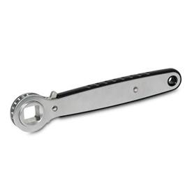 GN 318 Stainless Steel Ratchet Spanners with Through Hole / Blind Hole Type: A - Ratchet insert with through hole<br />Insert: V