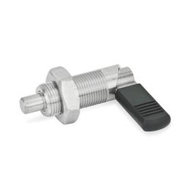 GN 612 Cam Action Indexing Plungers, Stainless Steel Type: BK - With plastic cap, with lock nut<br />Material: NI - Stainless steel