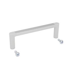 GN 423 U-Handles, for 19“ Rack and Enclosure Layout Type: A - Mounting from the back (Self-tapping screws)<br />Finish: ELG - Anodized, natural color / Handle shanks light grey, matte