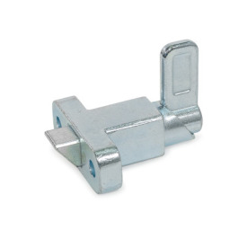 GN 724.2 Pistoncini di posizionamento a molla, acciaio/acciaio INOX, con perno smussato, con flangia per montaggio a filo N° identificativo: 2 - Smusso in basso<br />Tipo: A - Levetta di chiusura perpendicolare alla flangia<br />Materiale/Finitura: ZB - Zincato, passivato blu