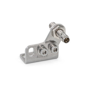 GN 801.3 Équerre de montage, inox, à libération rapide, avec embase horizontale, avec/sans capteur Type: H - Pour sauterelles, avec manette indexable horizontale<br />N° d'identification: 1 - Avec capteur de proximité