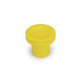 GN 676 Knurled Knobs, Plastic, Threaded Bushing Brass Color: GB - Yellow, RAL 1021, matte finish