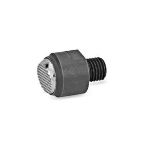 GN 709.1 Pendelelemente, mit Gewindezapfen, Stahl Form: RH - Druckfläche geriffelt, mit Hartmetallkugel