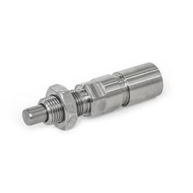 GN 817.7 Stainless Steel Indexing Plungers, Pneumatically Operated Type: E - Pneumatically single-acting, protrude by spring force<br />Coding: OP - Without position query