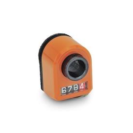 GN 954 Position Indicators, 4 Digits, Digital Indication, Mechanical Counter, Hollow Shaft Steel Installation (Front view): FR - In the front, below<br />Color: OR - Orange, RAL 2004