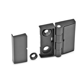GN 238 Hinges, Zinc Die Casting , Adjustable, with Cover Type: EJ - One-sided adjustable<br />Colour: SW - Black, RAL 9005, textured finish